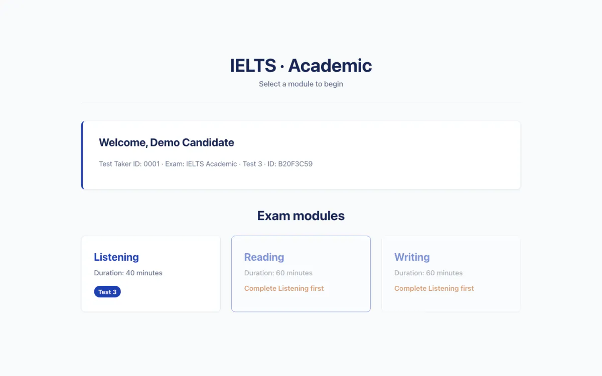 Module selection: Listening open, Reading and Writing unlock after it